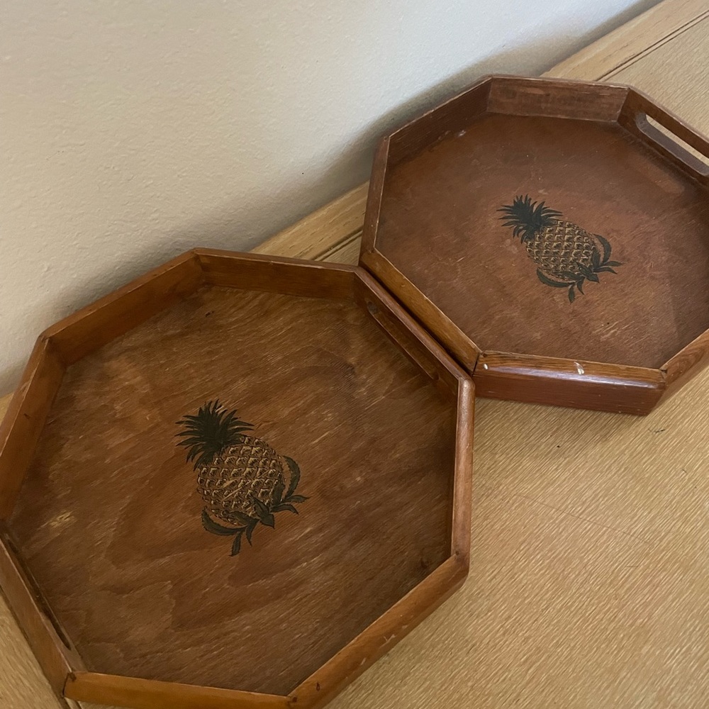 Two MCM Pineapple Wooden Serving Trays